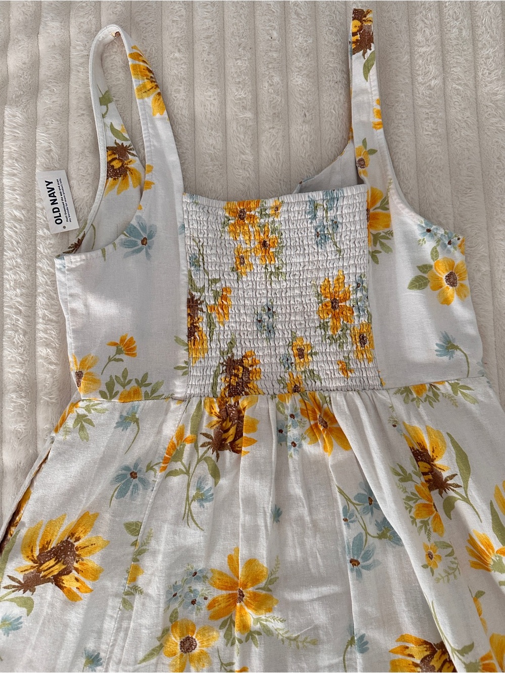Old Navy Cream Summer Dress with Sunflower Floral Design Linen Blend Cottagecore - Picture 7 of 10